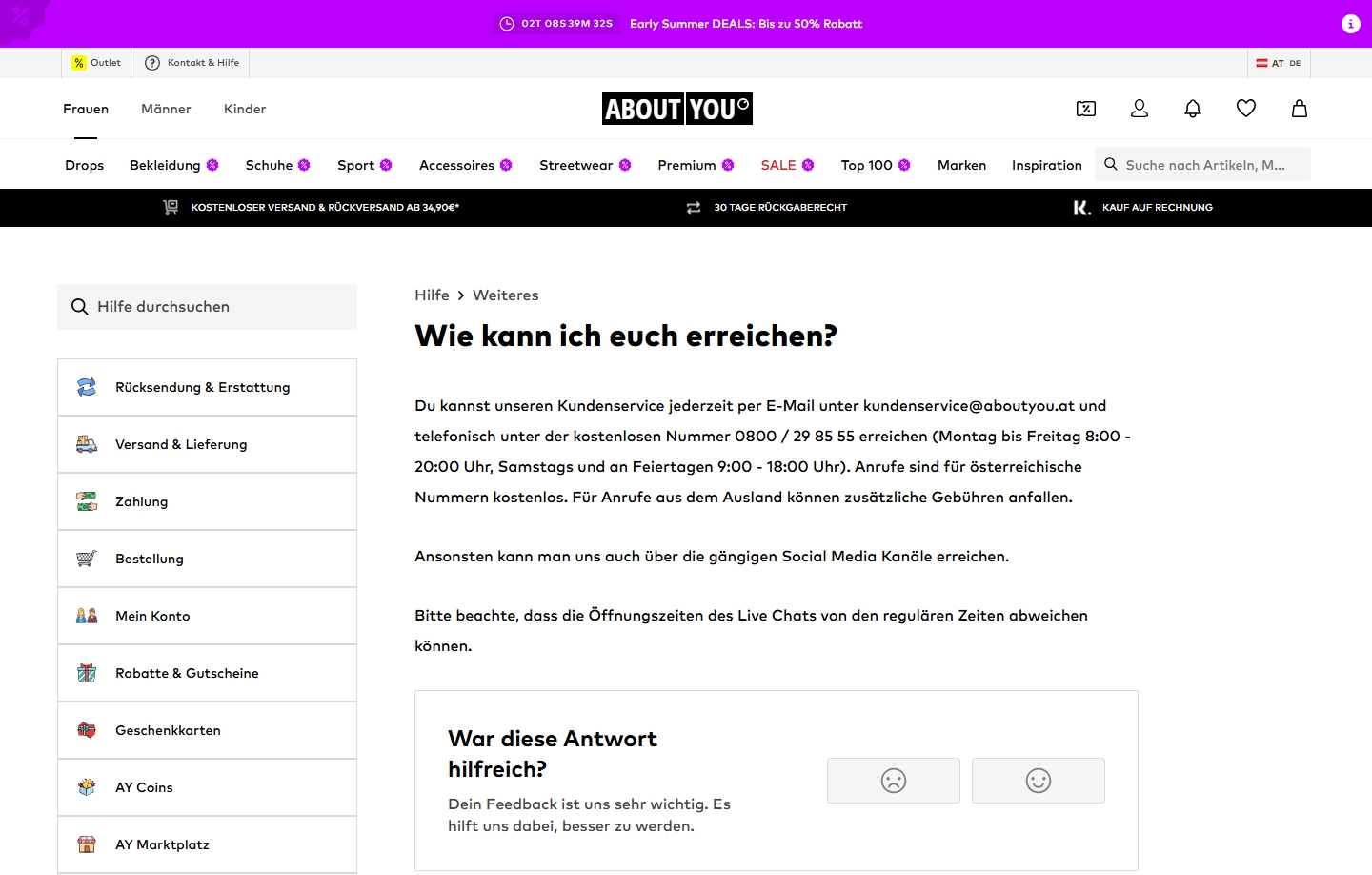 About you Kundenservice, Telefonnummer, Kontakt