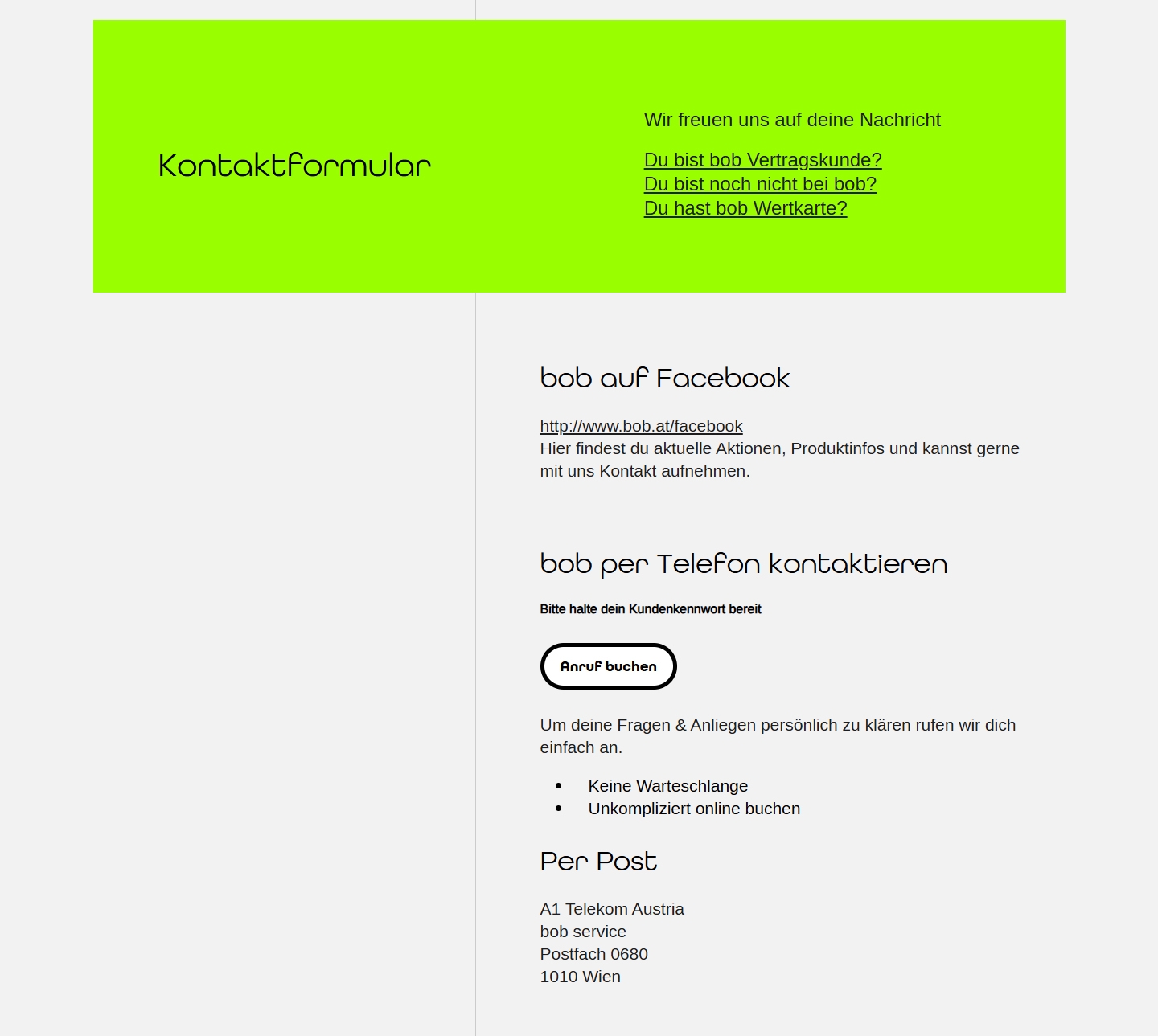 bob Kundenservice, Telefonnummer, Kontakt