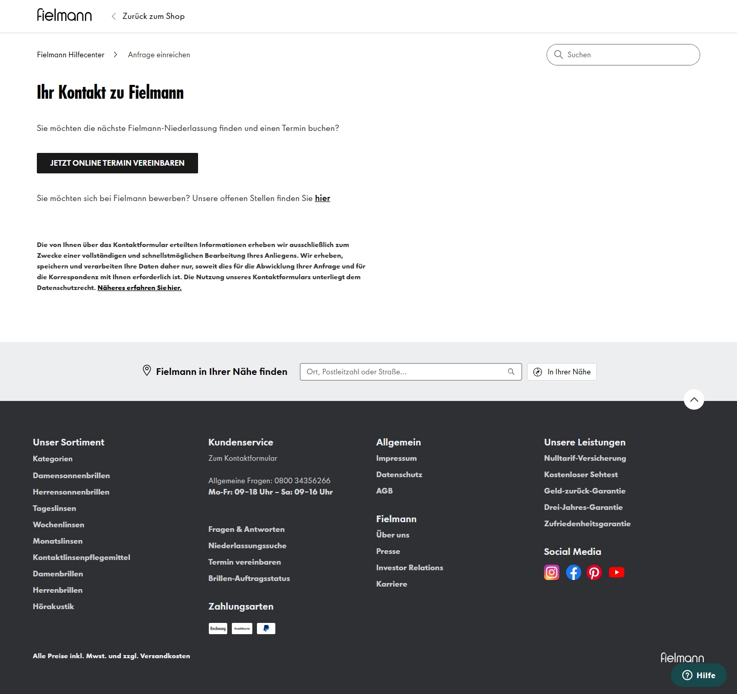 Fielmann Kundenservice, Telefonnummer, Kontakt