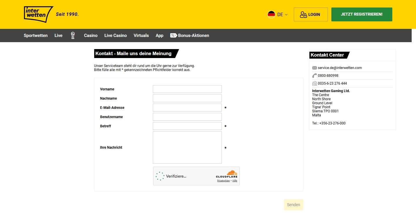Interwetten Kundenservice, Telefonnummer, Kontakt