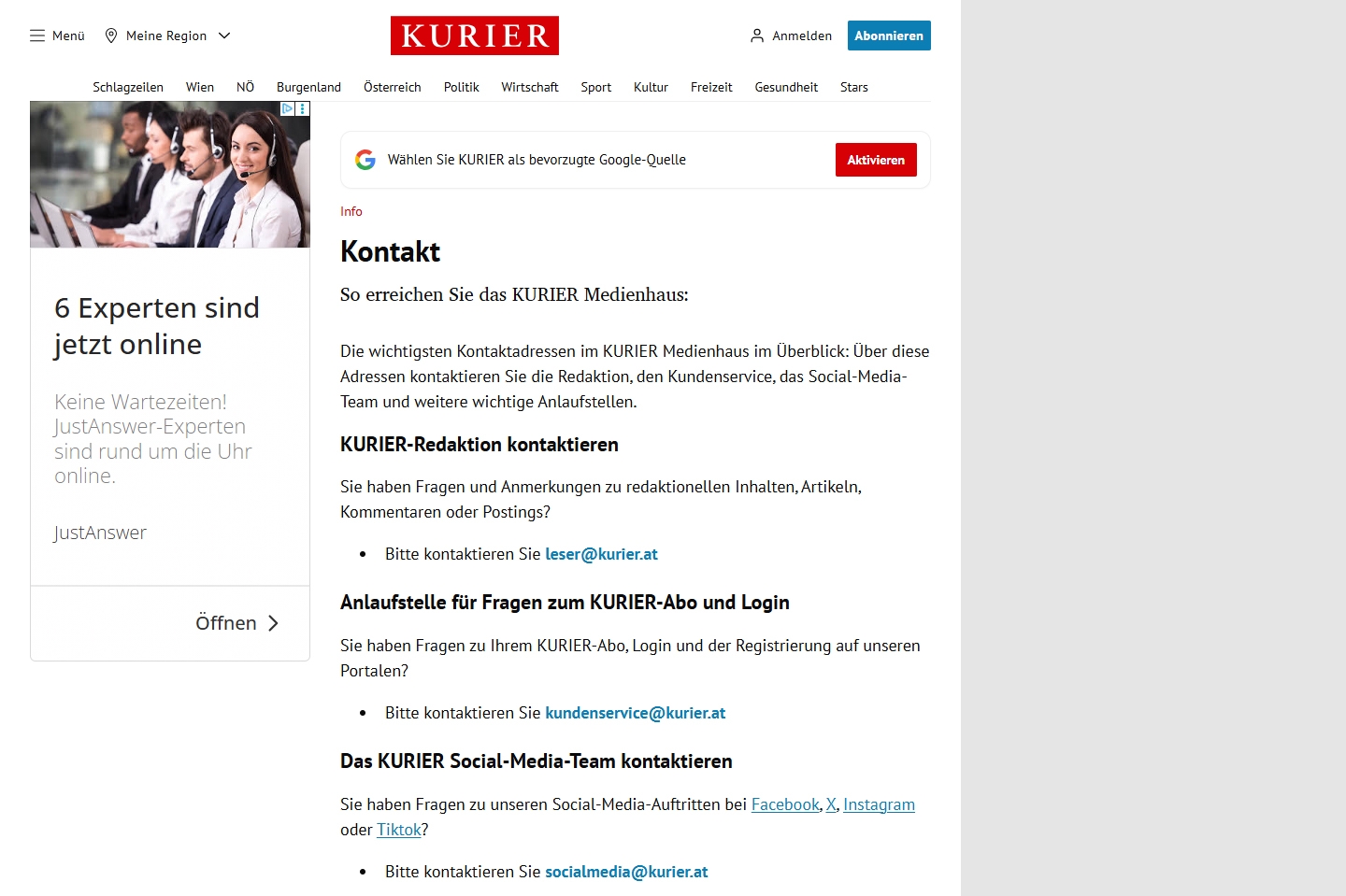 KURIER Kundenservice, Telefonnummer, Kontakt