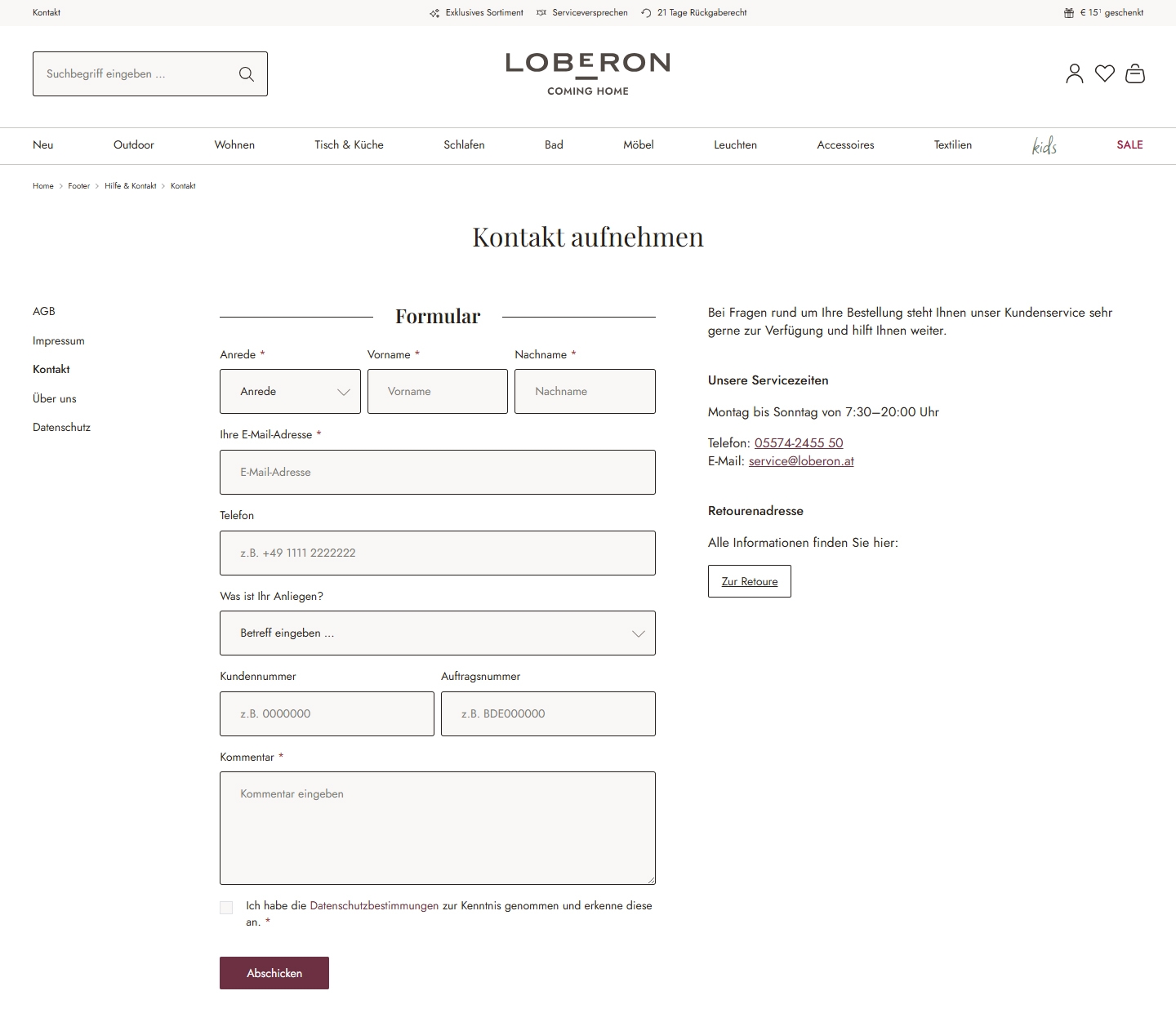 LOBERON Kundenservice, Telefonnummer, Kontakt