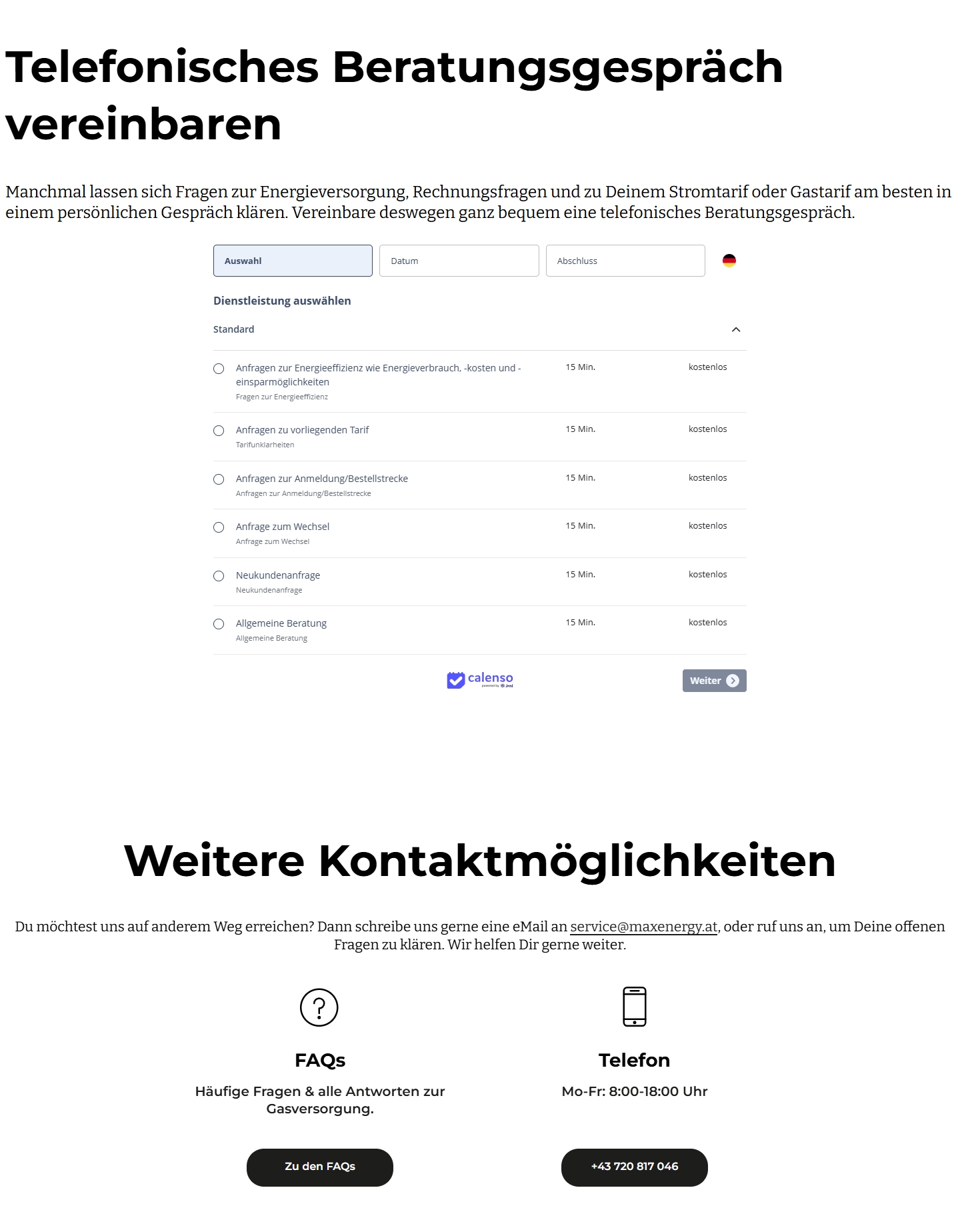MAXENERGY Kundenservice, Telefonnummer, Kontakt
