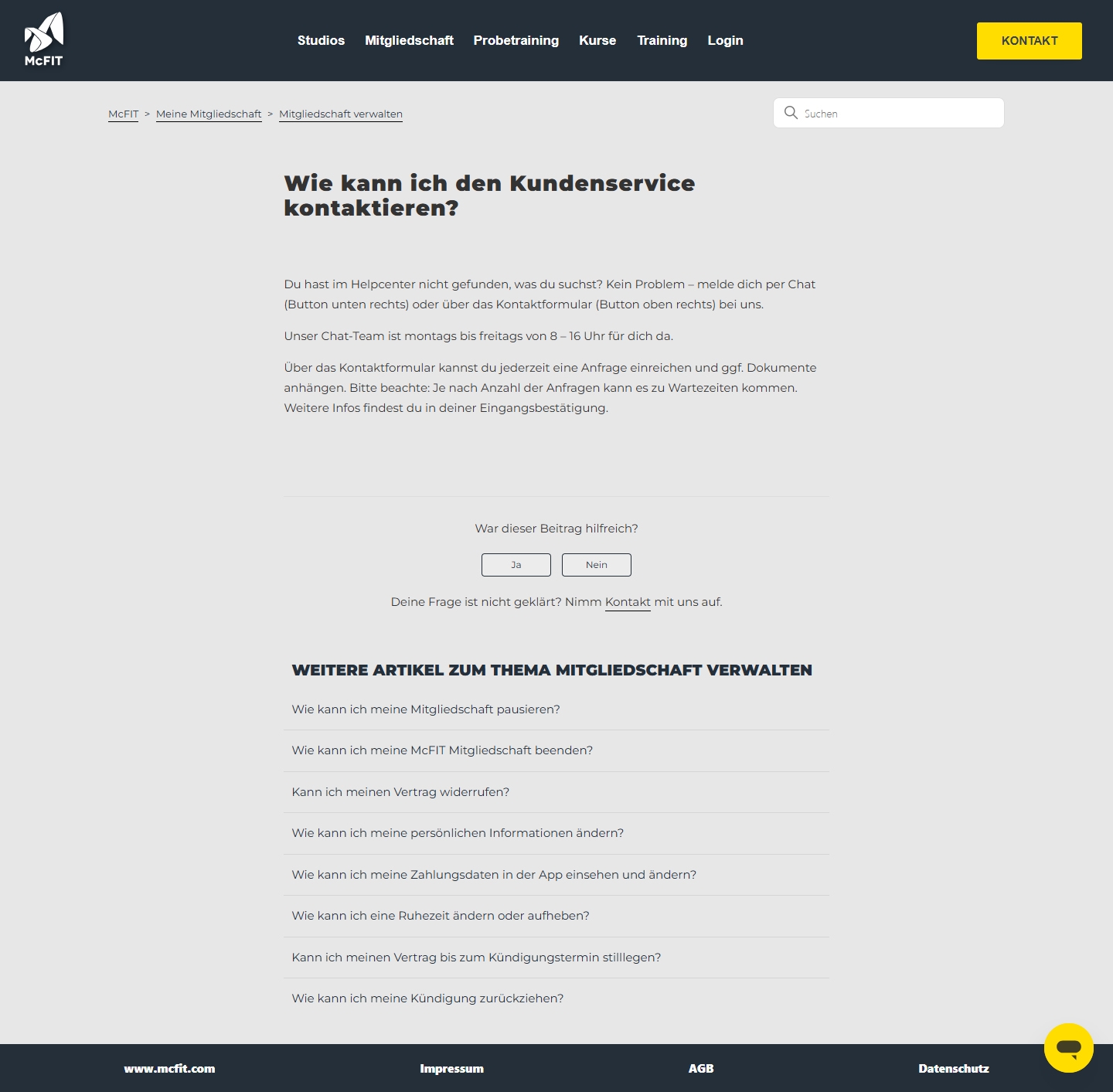 McFIT Kundenservice, Telefonnummer, Kontakt