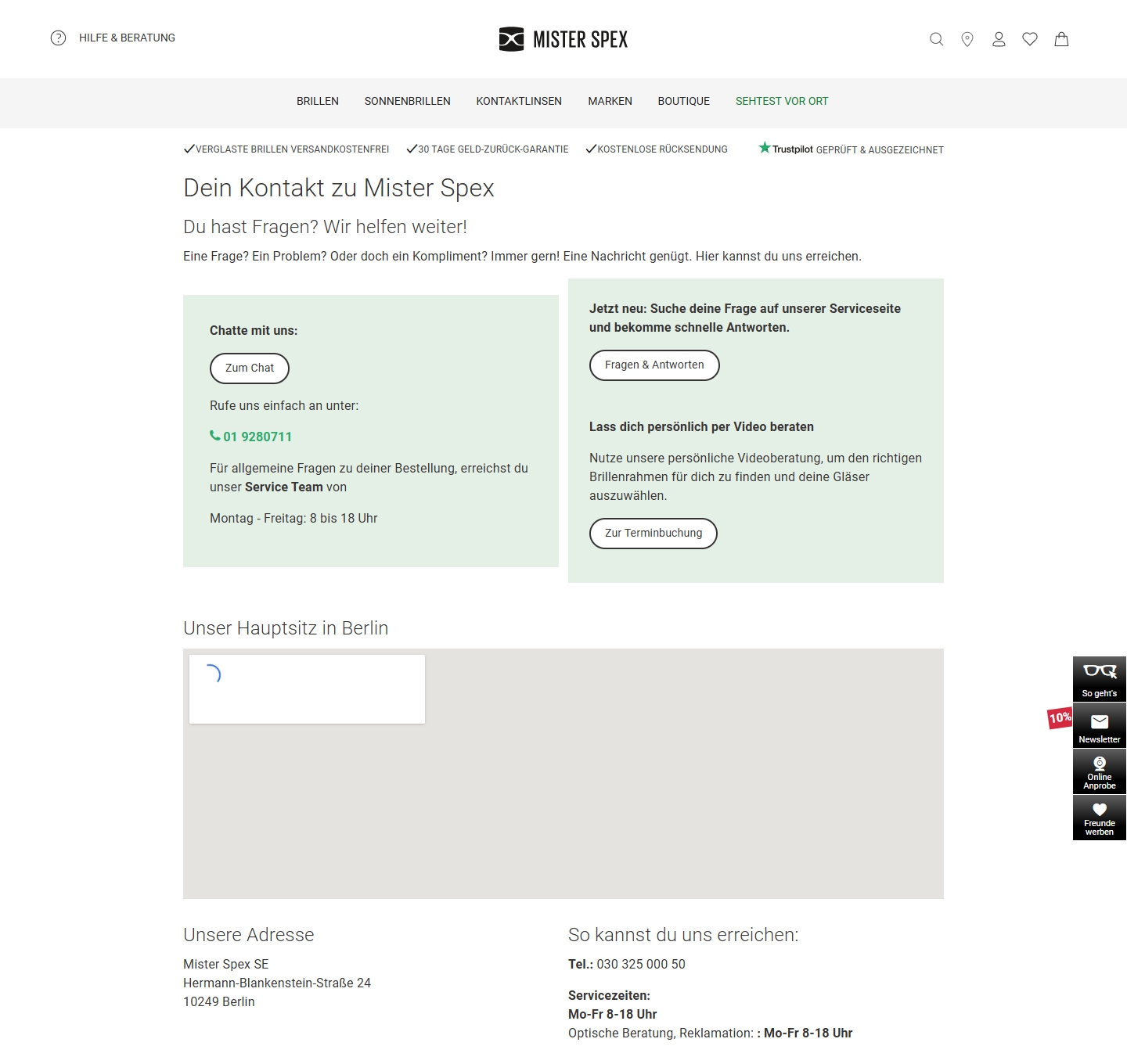 Mister Spex Kundenservice, Telefonnummer, Kontakt