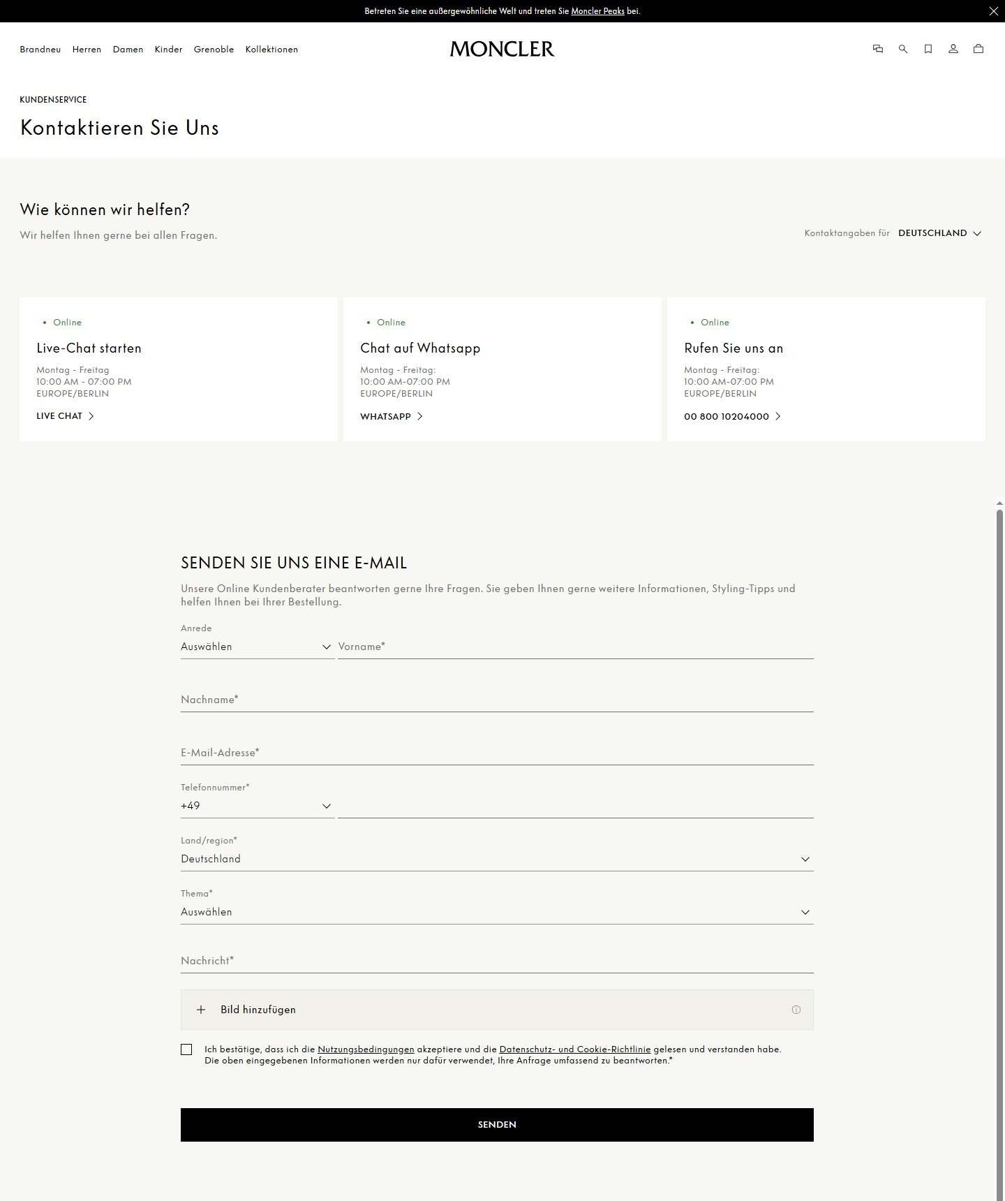 Moncler Kundenservice, Telefonnummer, Kontakt