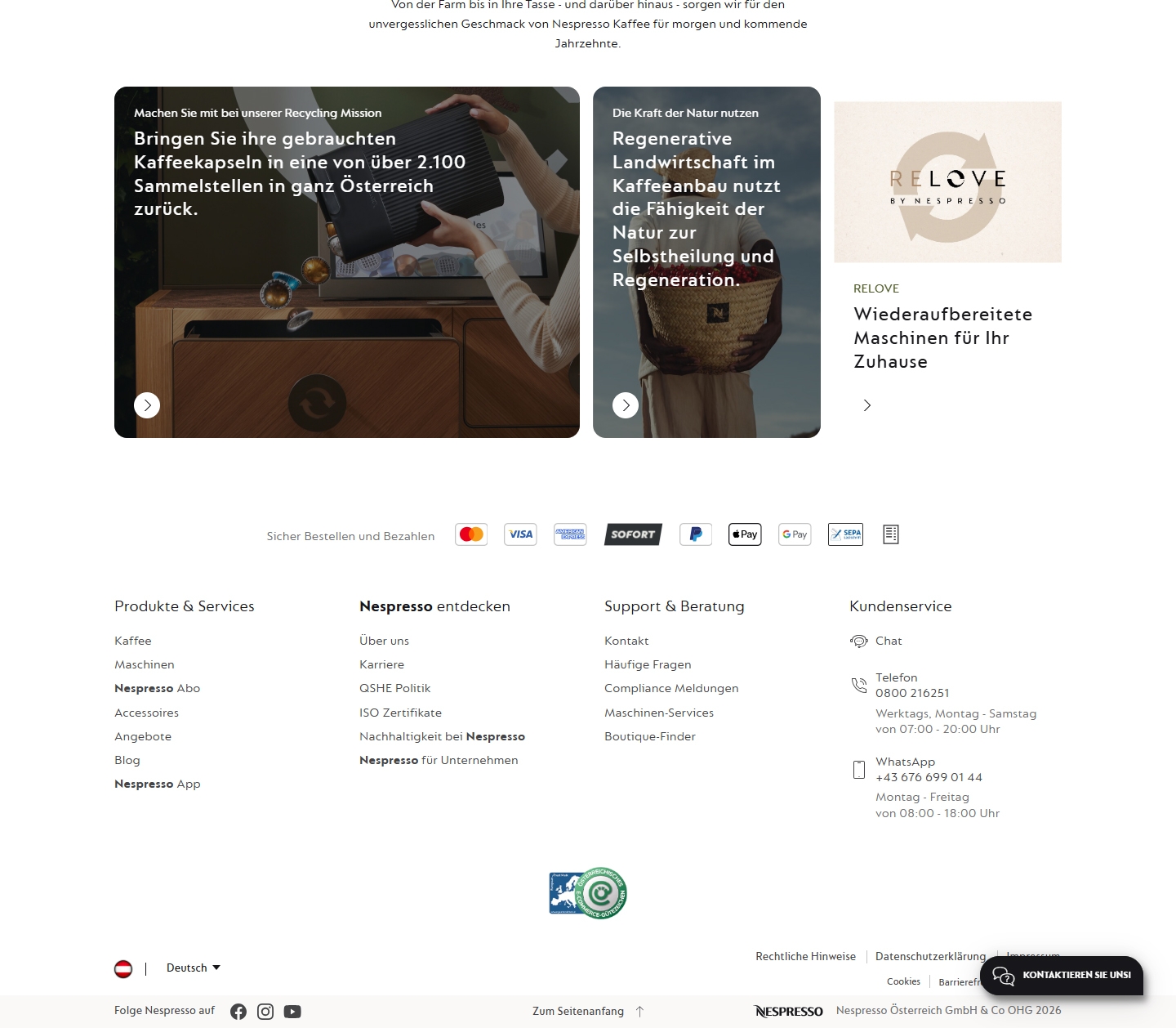 Nespresso Kundenservice, Telefonnummer, Kontakt