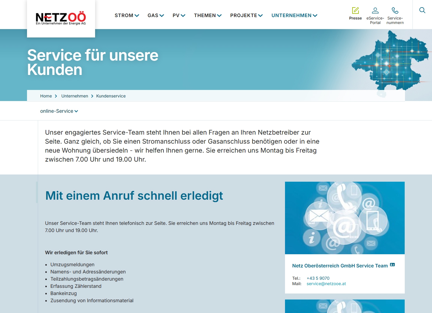 Netz Oberösterreich Kundenservice, Telefonnummer, Kontakt