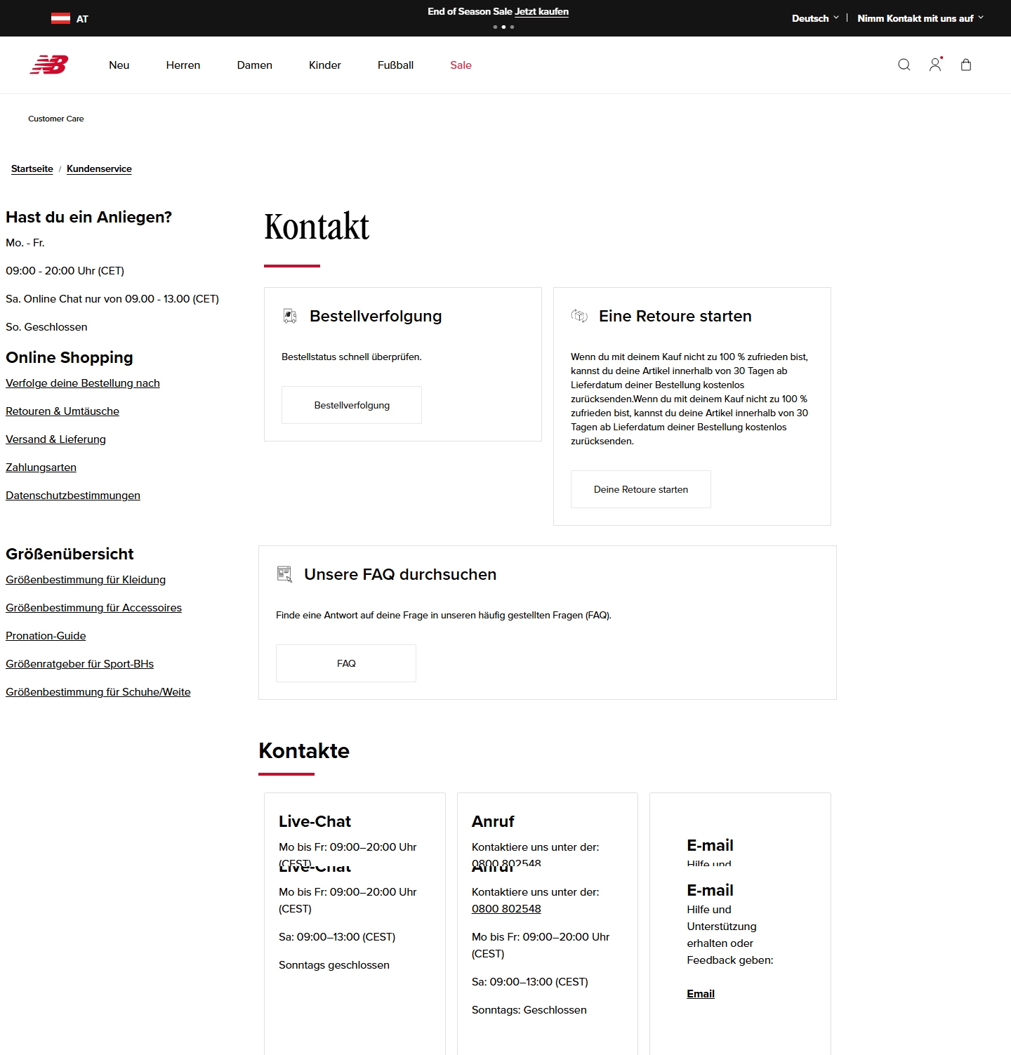 New balance Kundenservice, Telefonnummer, Kontakt