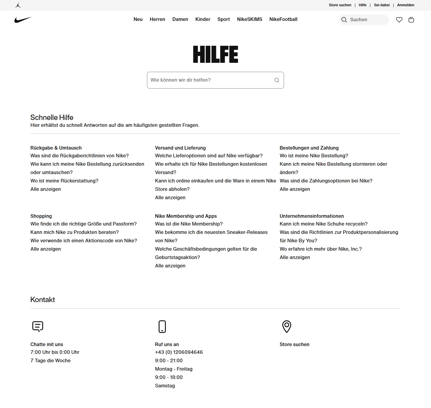Nike Kundenservice, Telefonnummer, Kontakt