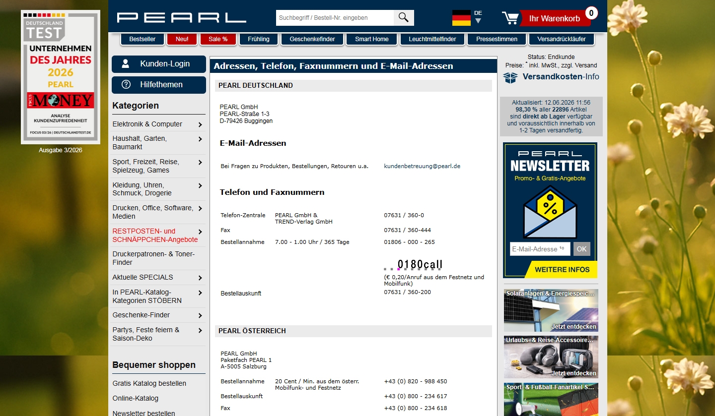 Pearl Kundenservice, Telefonnummer, Kontakt