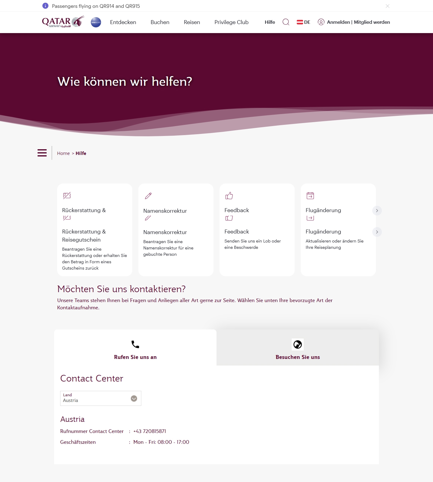 Qatar airways Kundenservice, Telefonnummer, Kontakt