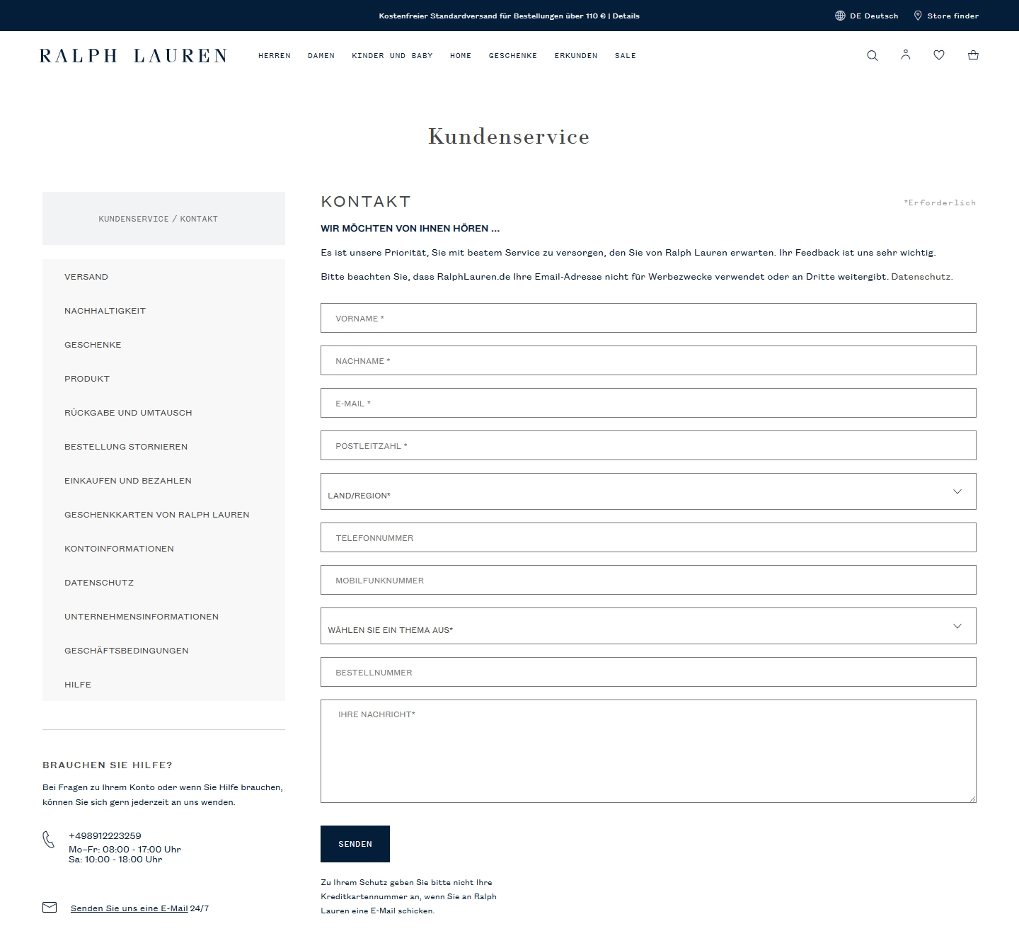 Ralph Lauren Kundenservice, Telefonnummer, Kontakt