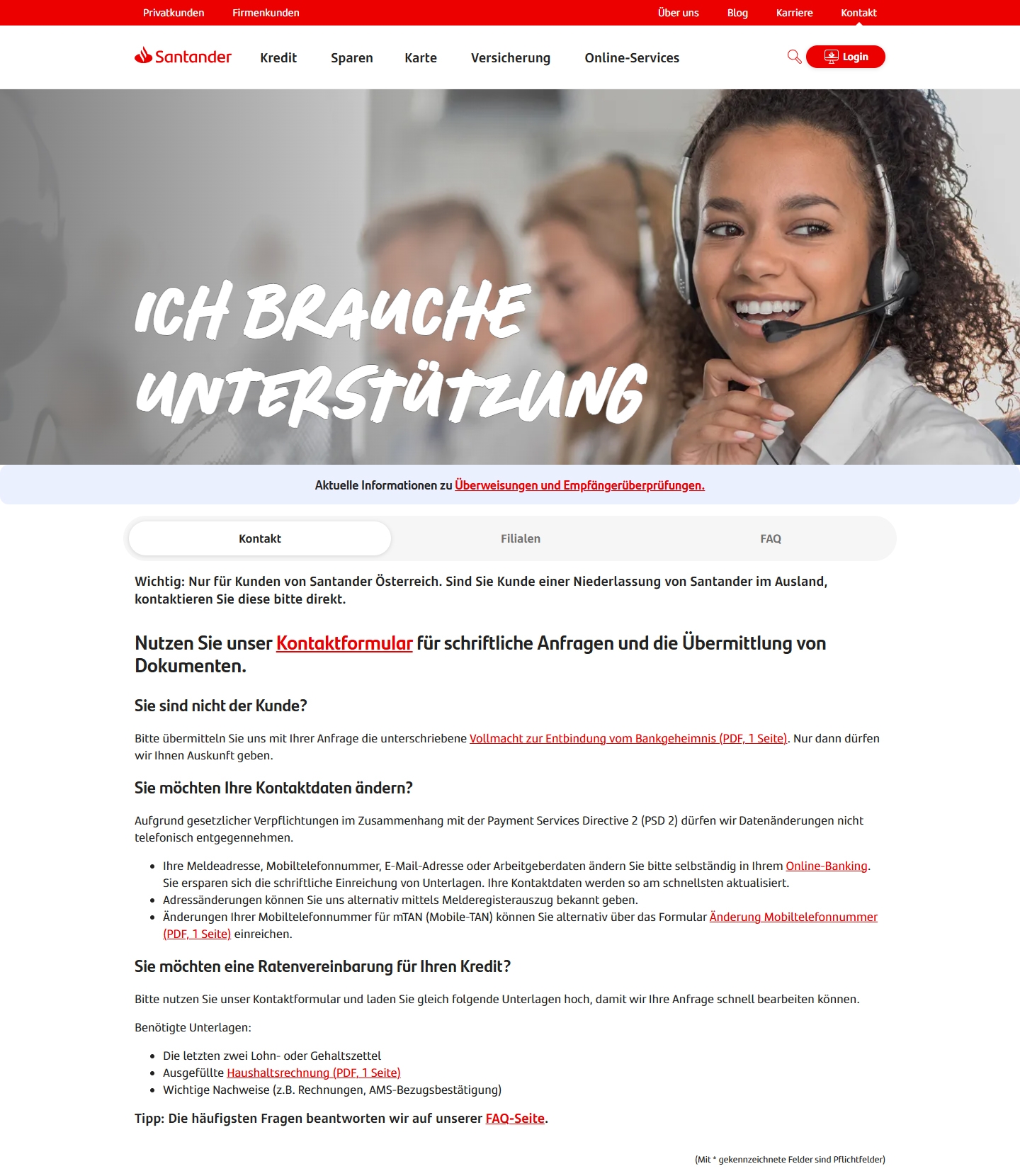 Santander Kundenservice, Telefonnummer, Kontakt