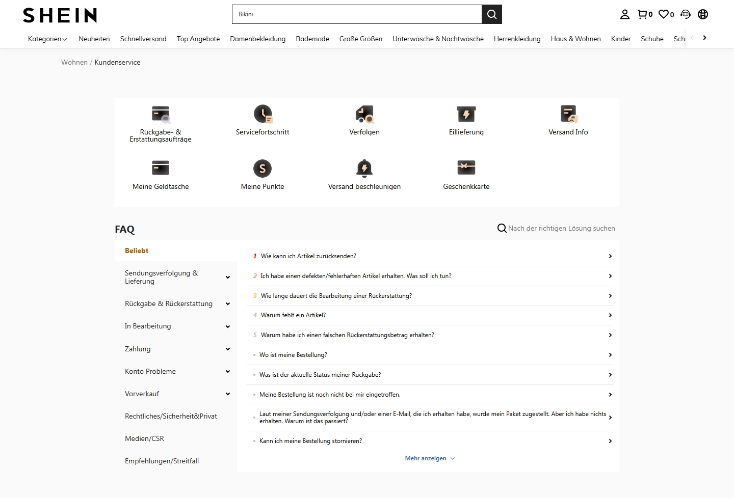 SHEIN Kundenservice, Telefonnummer, Kontakt