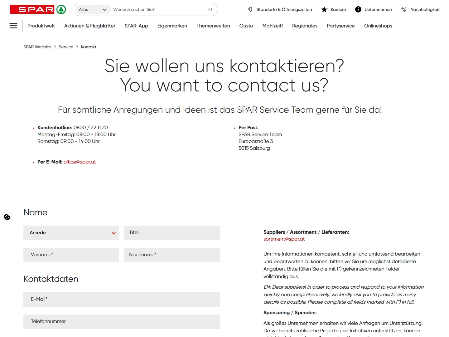 Spar Kundenservice, Telefonnummer, Kontakt