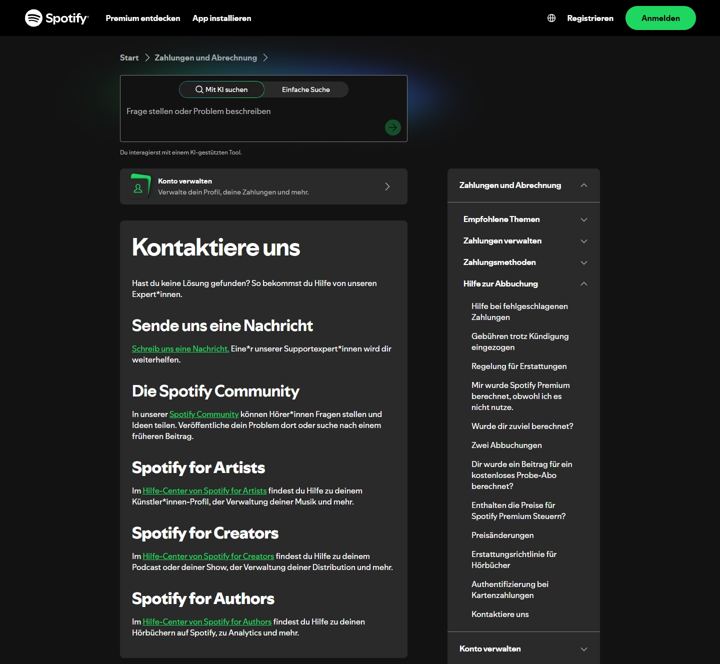Spotify Kundenservice, Telefonnummer, Kontakt