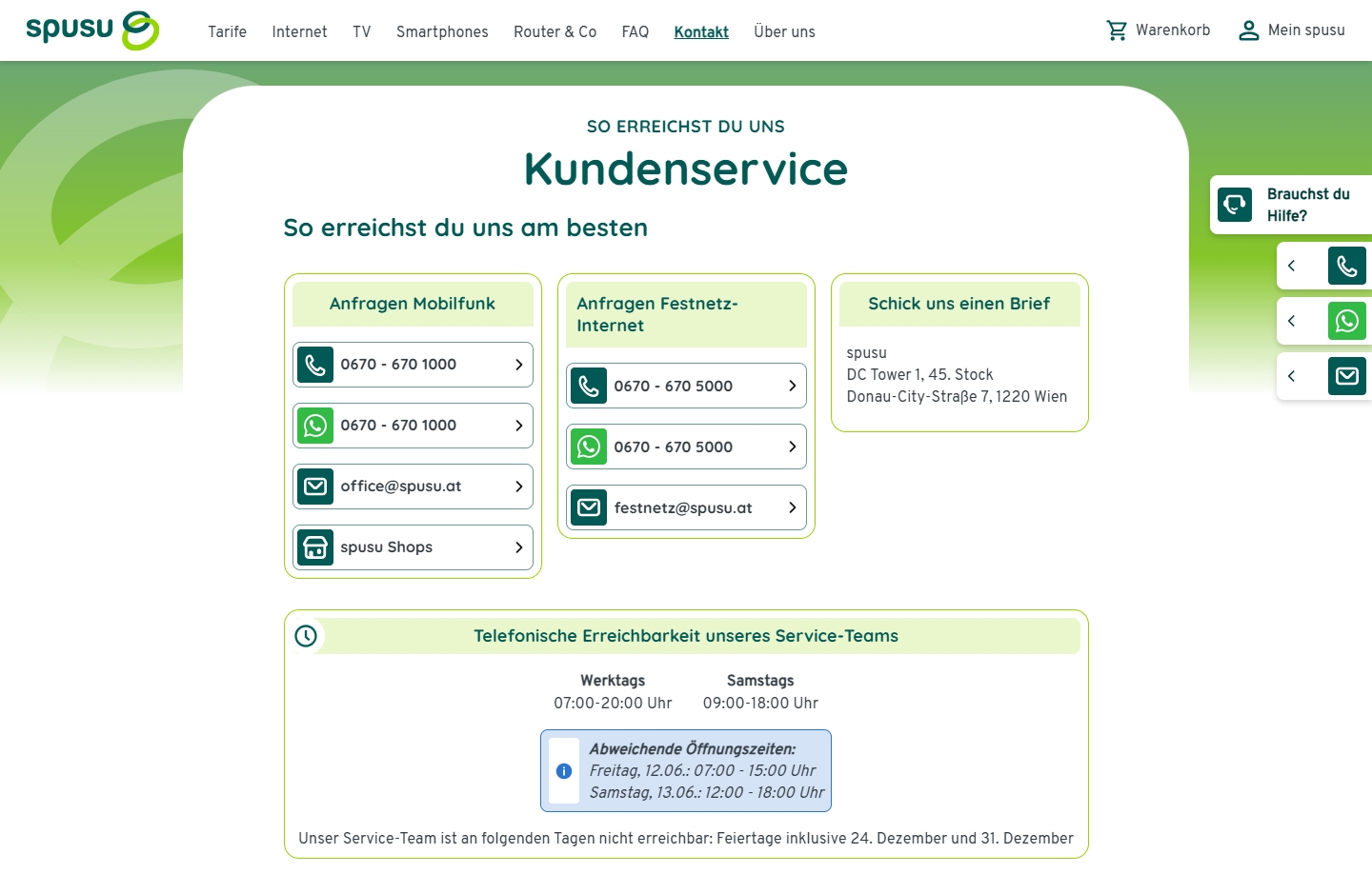 Spusu Kundenservice, Telefonnummer, Kontakt