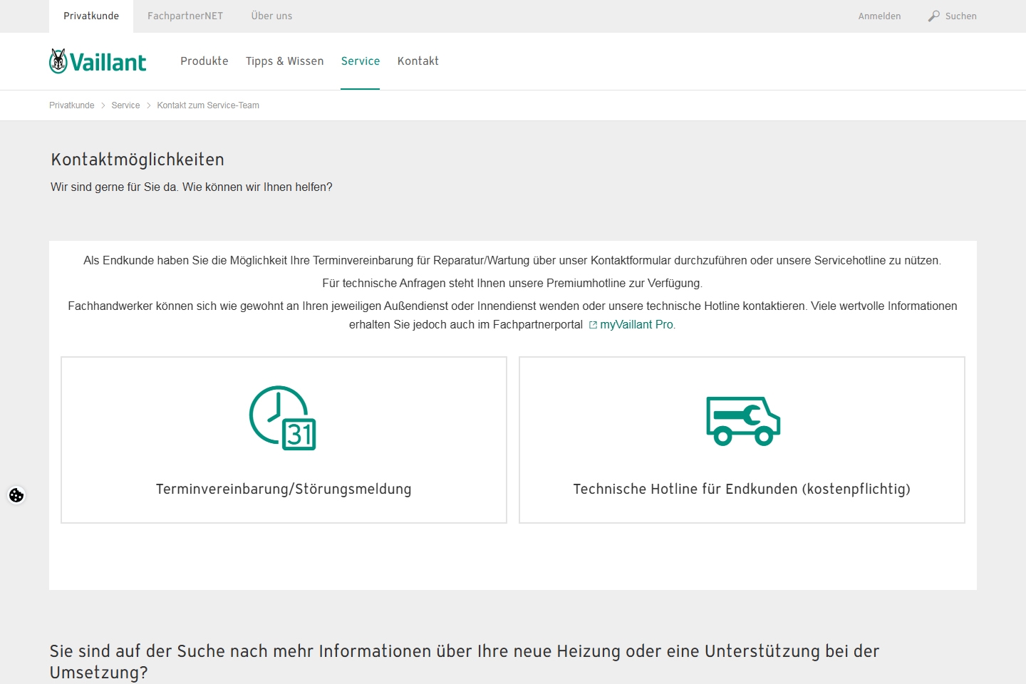 Vaillant Kundenservice, Telefonnummer, Kontakt