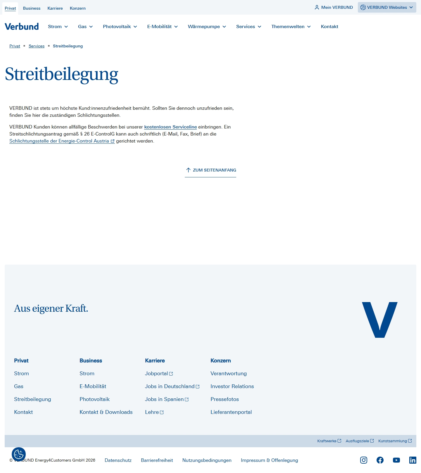 VERBUND Kundenservice, Telefonnummer, Kontakt