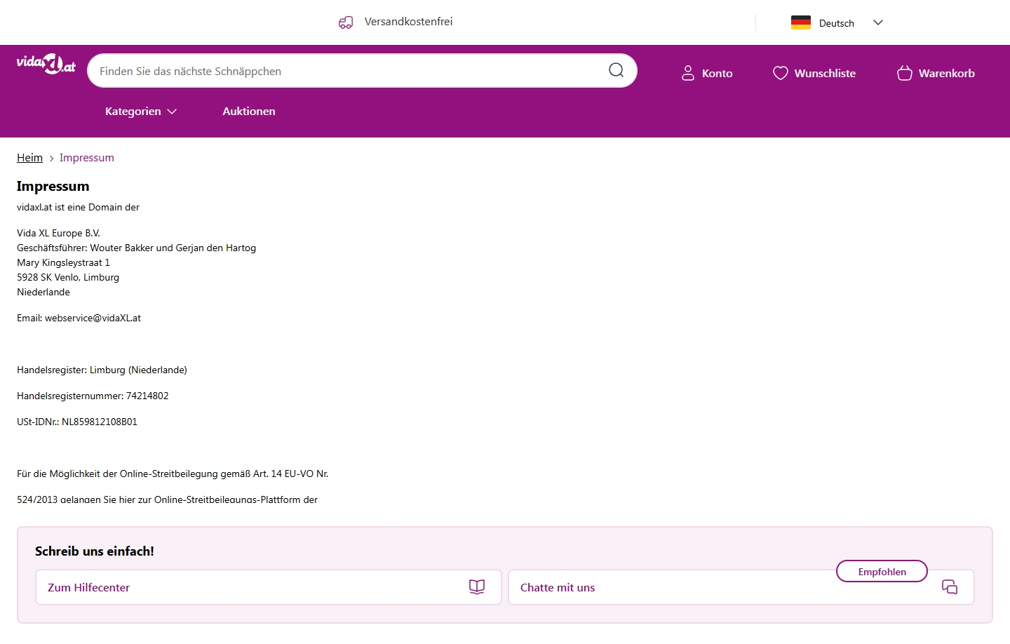 VidaXL Kundenservice, Telefonnummer, Kontakt